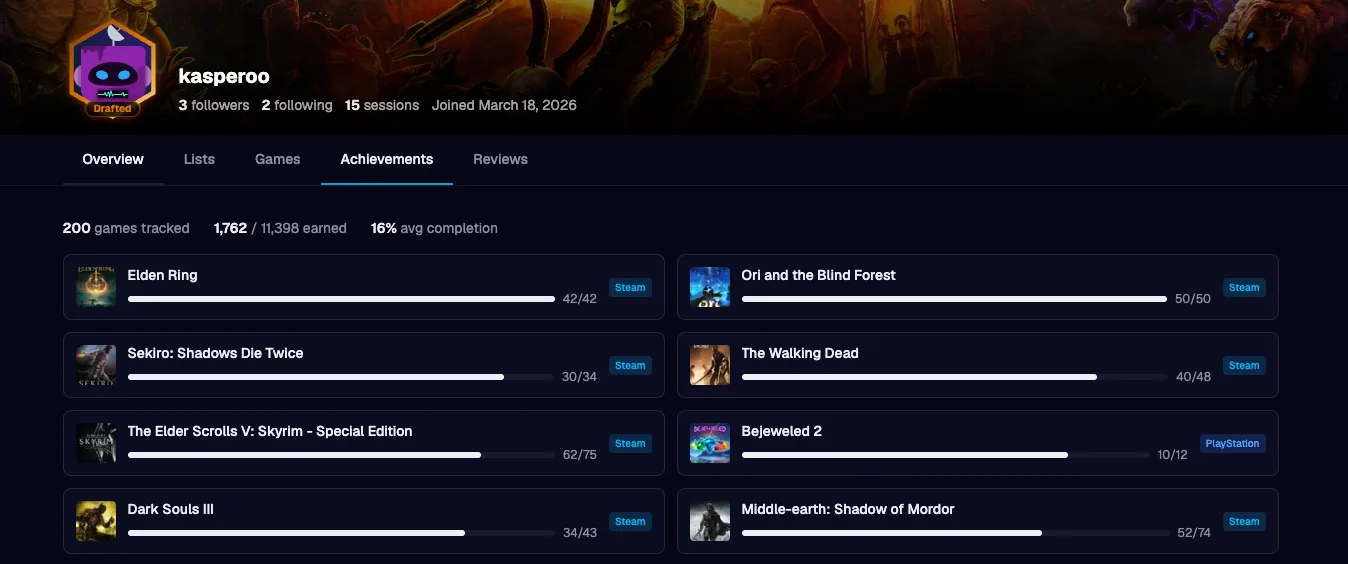 Achievements tab