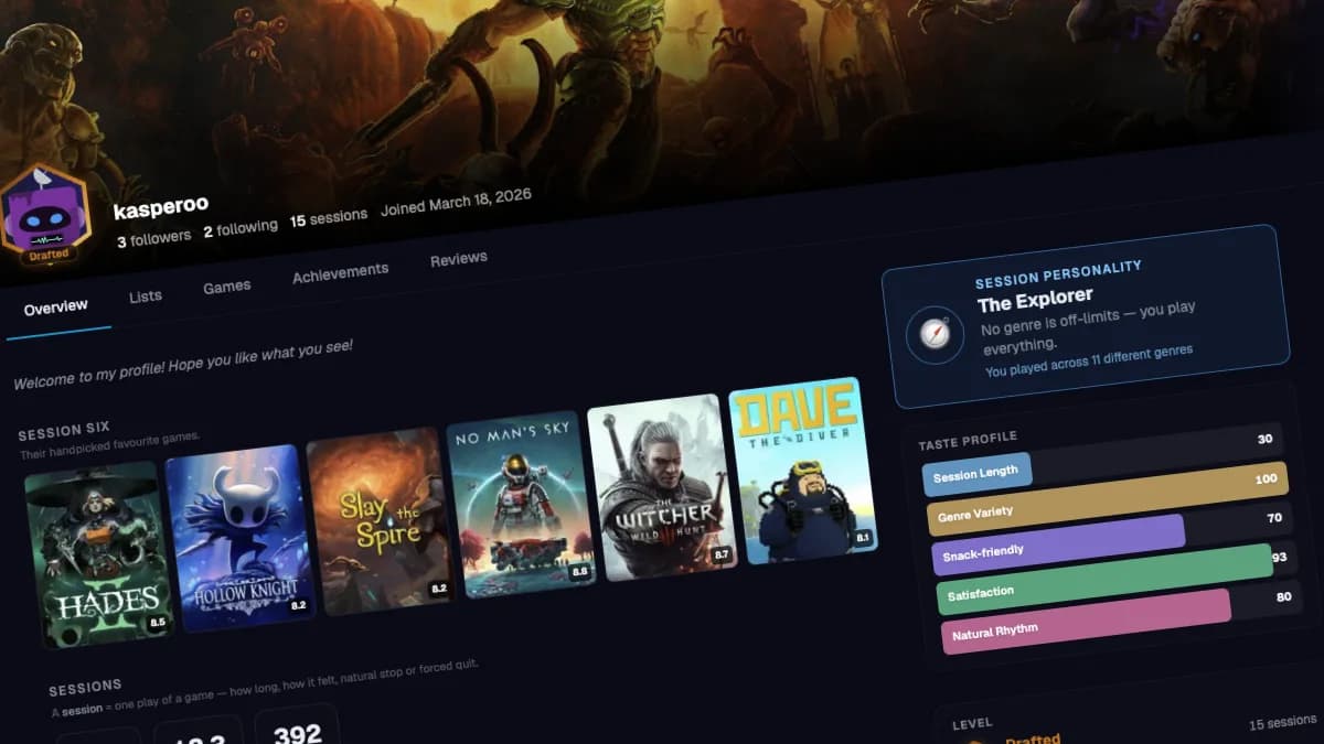 The new SessionPick profile page